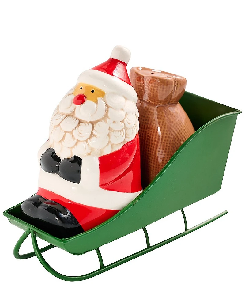 Mud Pie Classic Christmas Collection Santa Sleigh Salt and Pepper Shaker Set