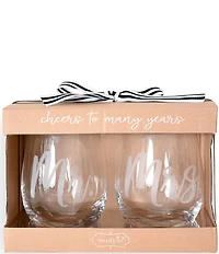 Mud Pie Etched Mr and Mrs Stemless Wine Glasses, Set of 2