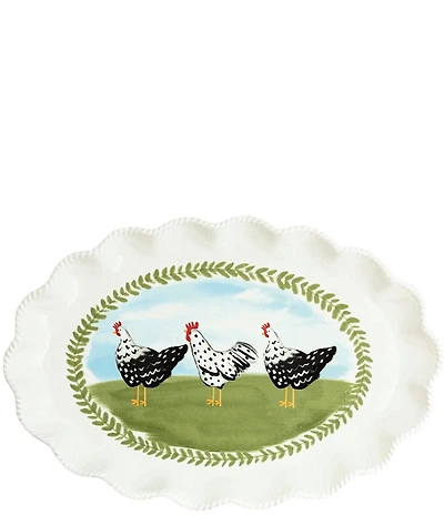 Mud Pie Farm Rooster Ruffle Rope Textured Edge Platter
