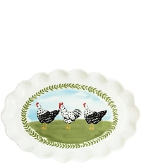 Mud Pie Farm Rooster Ruffle Rope Textured Edge Platter