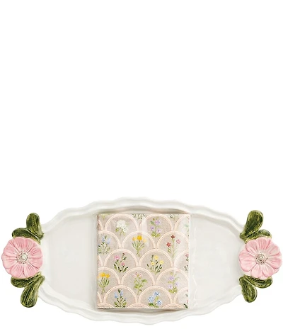 Mud Pie Flower Handle Tray & Napkin Hostess Set