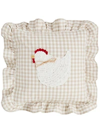 Mud Pie Gingham Crochet Chicken Ruffle Edge Square Pillow