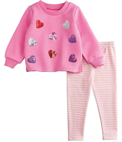 Mud Pie Girls Long Sleeve Heart Sweatshirt & Stripe Jersey Leggings Set