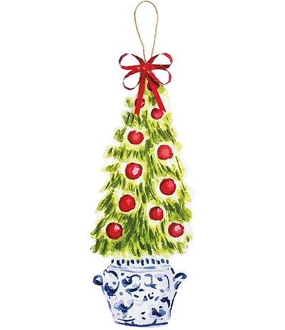 Mud Pie Good Tidings Collection Chinoiserie Pot Christmas Tree Wood Door Hanger