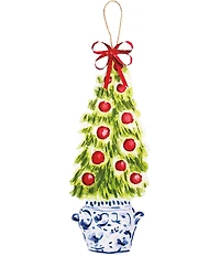 Mud Pie Good Tidings Collection Chinoiserie Pot Christmas Tree Wood Door Hanger