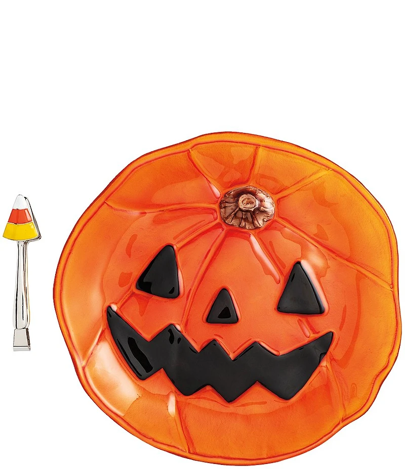 Mud Pie Halloween Collection Jack-O-Lantern Platter and Tong Set