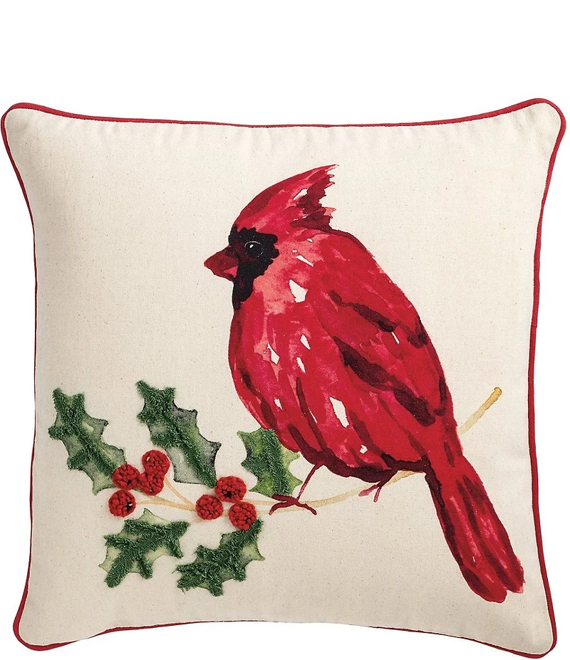 Mud Pie Holiday Collection Cardinal Toile Decorative Square Pillow