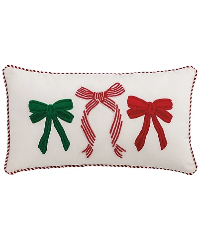 Mud Pie Holiday Collection Embroidered Christmas Bows Pillow