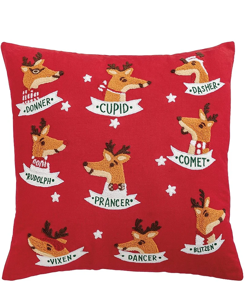 Mud Pie Holiday Collection Names of Santa's Reindeer Embroidered Pillow