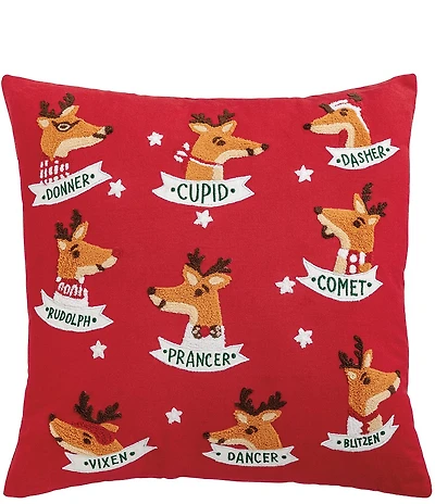 Mud Pie Holiday Collection Names of Santa's Reindeer Embroidered Pillow