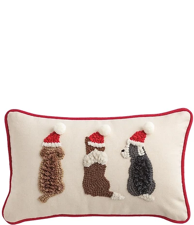 Mud Pie Holiday Collection Triple Dog Christmas Hooked Pillow