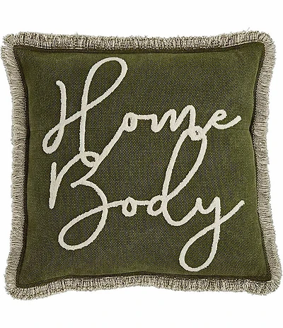 Mud Pie Home Body Embroidered Fringe Trim Square Pillow