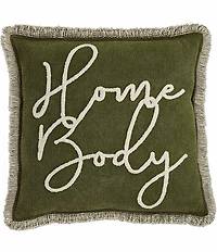 Mud Pie Home Body Embroidered Fringe Trim Square Pillow