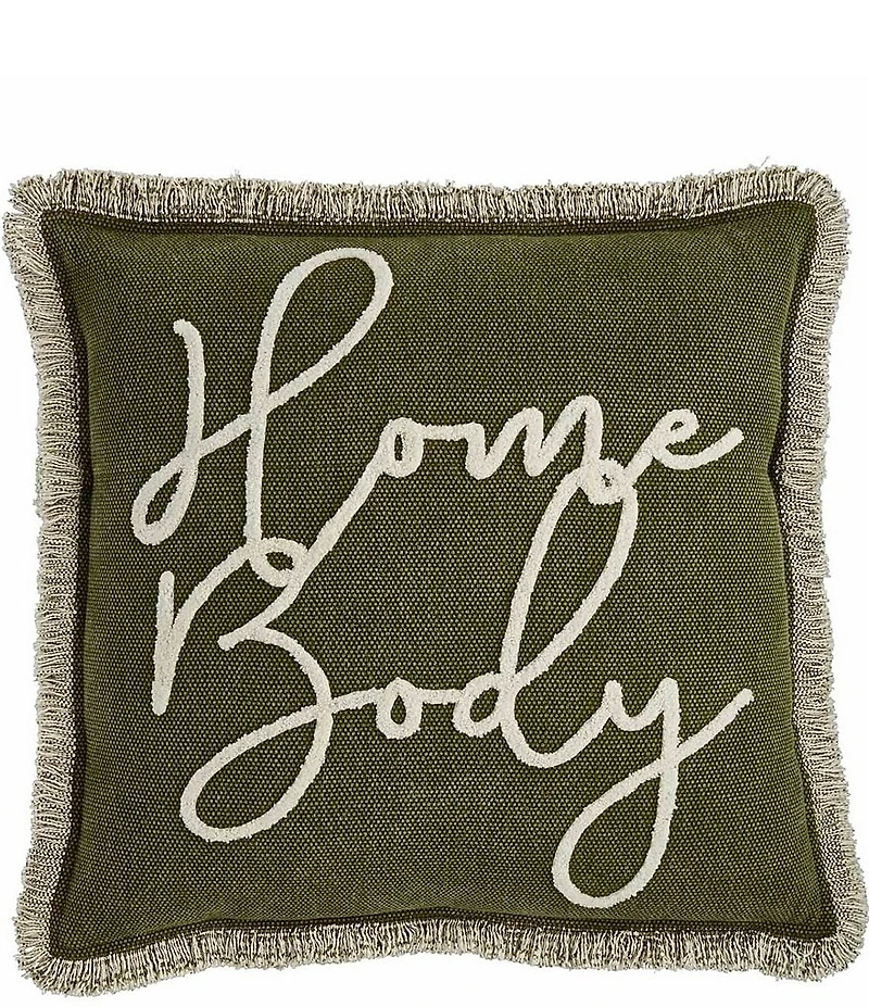 Mud Pie Home Body Embroidered Fringe Trim Square Pillow