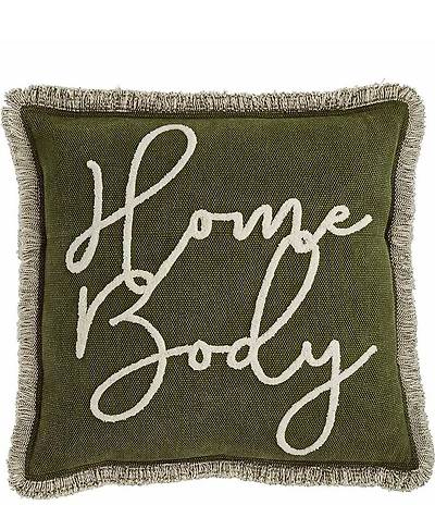 Mud Pie Home Body Embroidered Fringe Trim Square Pillow