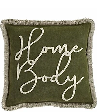Mud Pie Home Body Embroidered Fringe Trim Square Pillow