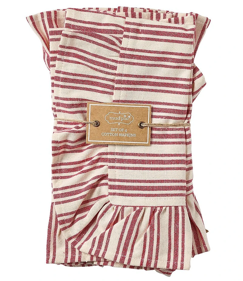 Mud Pie Home For Christmas Collection Ruffle Napkins, Set of 4