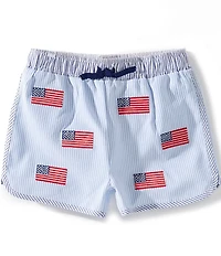 Mud Pie Little Boys Embroidered Flag Trunk Swim Trunks