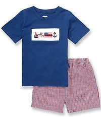 Mud Pie Little Boys Short Sleeve Patriotic T-Shirt & Shorts Set 2-Piece Set