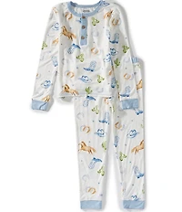Mud Pie Little Boys Western Knit Bamboo Long Sleeve Pajama Top With Coordinating Western Pajamas Pants 2-Piece Set