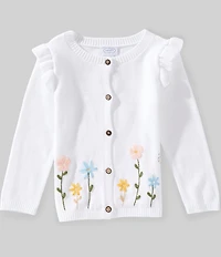Mud Pie Little Girls Floral Embroidered Ruffle Shoulder Cardigan