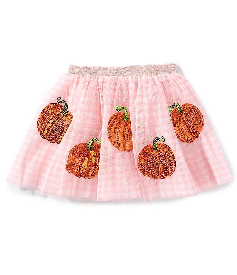 Mud Pie Little Girls Glitter-Accented Pumpkin Printed Layered Mesh Tutu Skirt