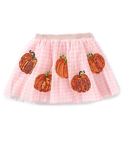 Mud Pie Little Girls Glitter-Accented Pumpkin Printed Layered Mesh Tutu Skirt