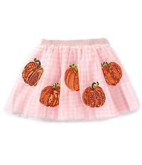 Mud Pie Little Girls Glitter-Accented Pumpkin Printed Layered Mesh Tutu Skirt