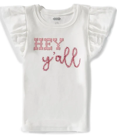 Mud Pie Little Girls Hey Y'all Western Glitter T-Shirt