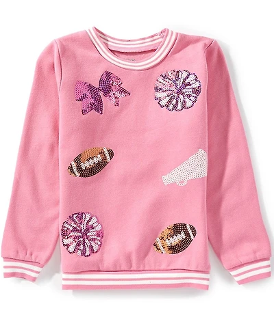 Mud Pie Little Girls Long-Sleeve Sequin-Embellished Cheerleading-Inspired-Appliqued Sweatshirt