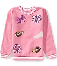 Mud Pie Little Girls Long-Sleeve Sequin-Embellished Cheerleading-Inspired-Appliqued Sweatshirt