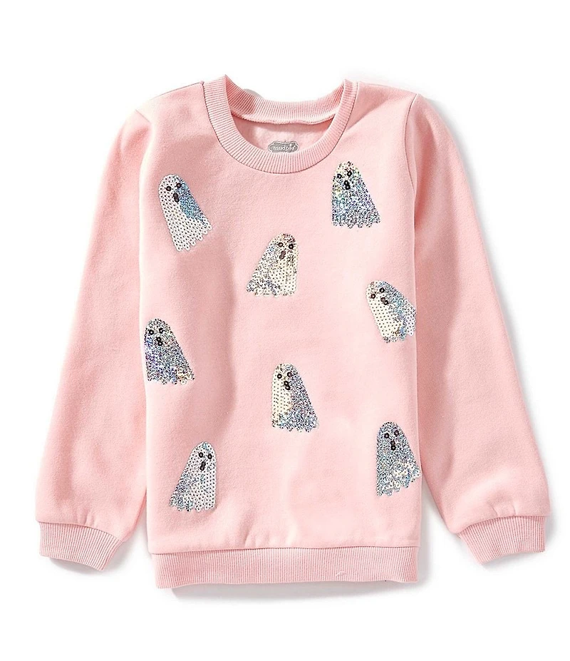 Mud Pie Little Girls Long Sleeve Sequin-Embellished Halloween Ghost Sweatshirt