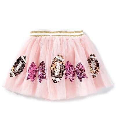 Mud Pie Little Girls Sequin-Embellished Football/Bow-Appliqued Mesh Tutu Skirt