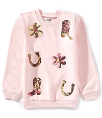 Mud Pie Little Girls Sequin-Embellished Western-Motif French Terry Sweatshirt