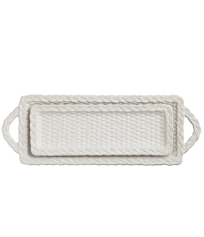 Mud Pie Nested Woven Ceramic Tray Set
