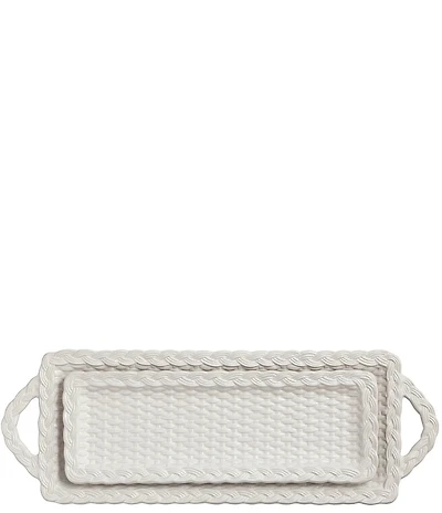 Mud Pie Nested Wicker Woven Texture Ceramic Tray Set