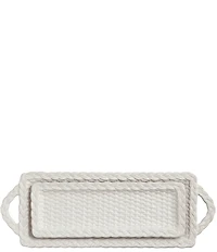 Mud Pie Nested Wicker Woven Texture Ceramic Tray Set