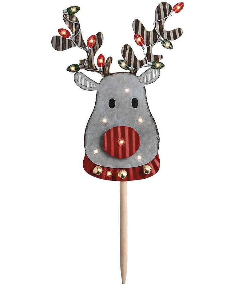 Mud Pie Reindeer LED Lighted Wooden Yard Stake Decor