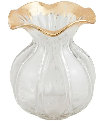 Mud Pie Ruffled Gold Edge Decorative Glass Vase