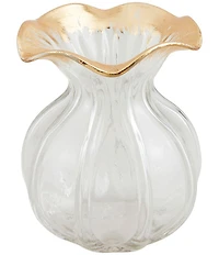 Mud Pie Ruffled Gold Edge Decorative Glass Vase