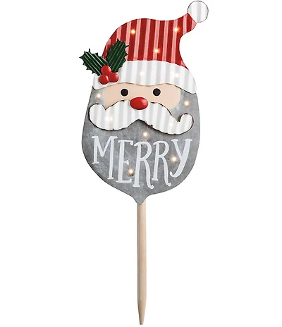 Mud Pie Santa LED Lighted Wooden Yard Stake Decor