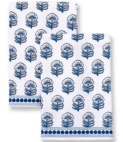Mud Pie Single Floral Cotton Terry Hand Towels, Set Of 2