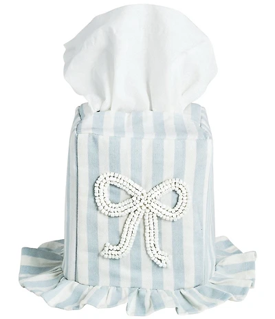 Mud Pie Stripe Bow Collection Striped Ruffle Tissue Box Cover