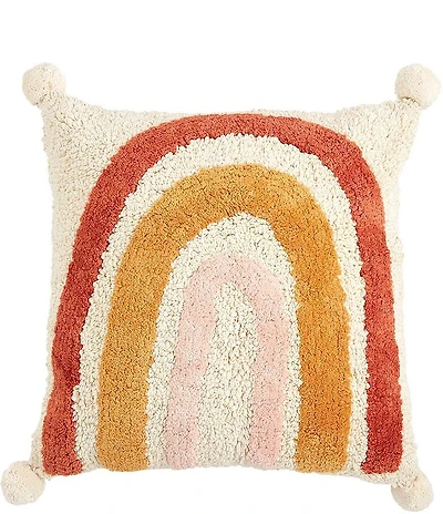 Mud Pie Tufted Rainbow Pom Decorative Square Pillow