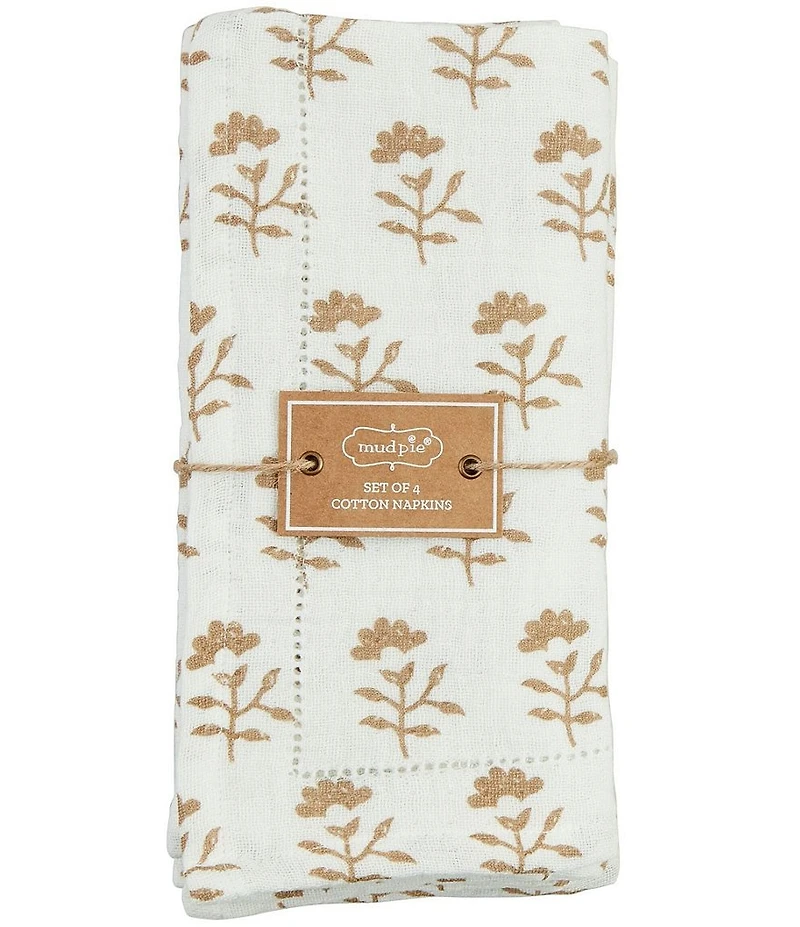 Mud Pie Westport Taupe Flower Block Print Icon Napkins, Set of 4
