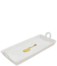 Mud Pie Westport Woven Ceramic Hostess Tray Set