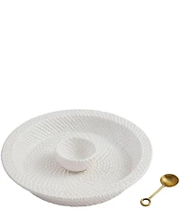 Mud Pie Westport Woven Stoneware Chip & Dip Server Set