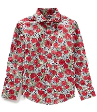 Murano Big Boys Long Sleeve Rose Print Button Front Top