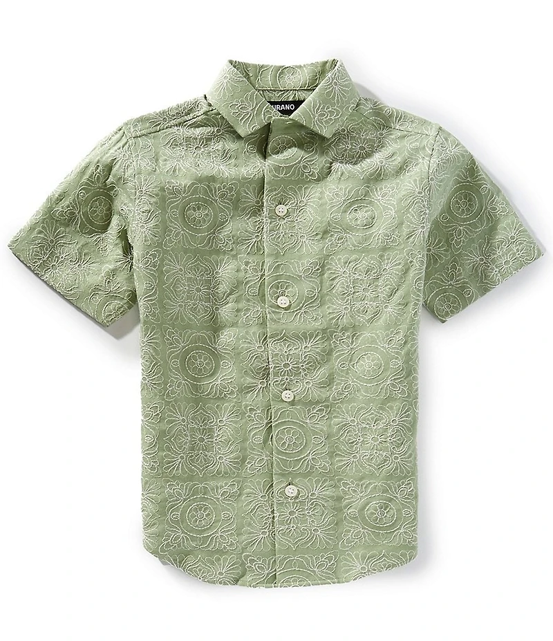 Murano Big Boys Printed Embroidered Point Collar Short Sleeve Button Front Shirt