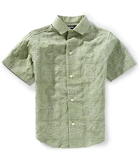Murano Big Boys Printed Embroidered Point Collar Short Sleeve Button Front Shirt